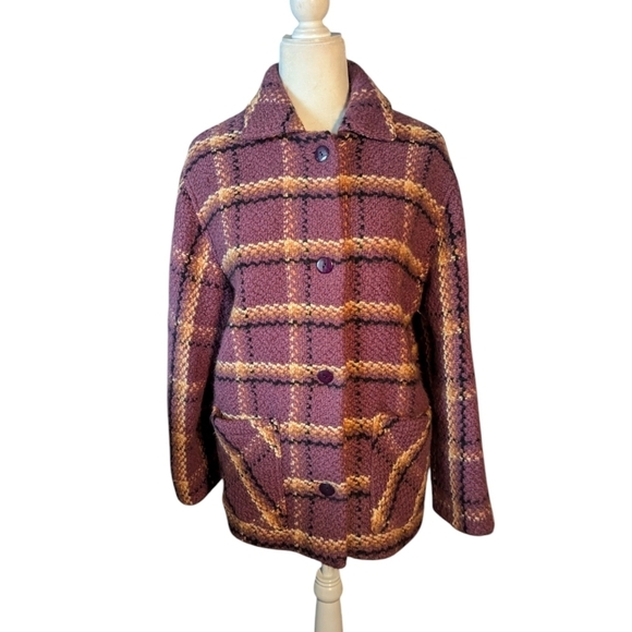 Branigan Weavers Boxy Nubby mauve/ cream/black Jacket Wool Plaid Pattern sz M - Picture 6 of 7